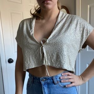 Eileen Fisher Tie Front Silk Sequin Top Shrug